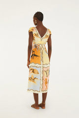 Multicolor Rio Souvenir Scarves Satin Midi Dress