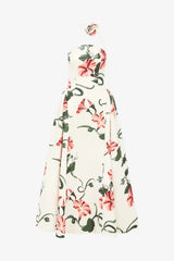 Violet Bustier Maxi Dress - Vine Print in Snow