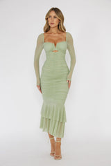Nadia Long Sleeve Fishtail Midi Dress Mint