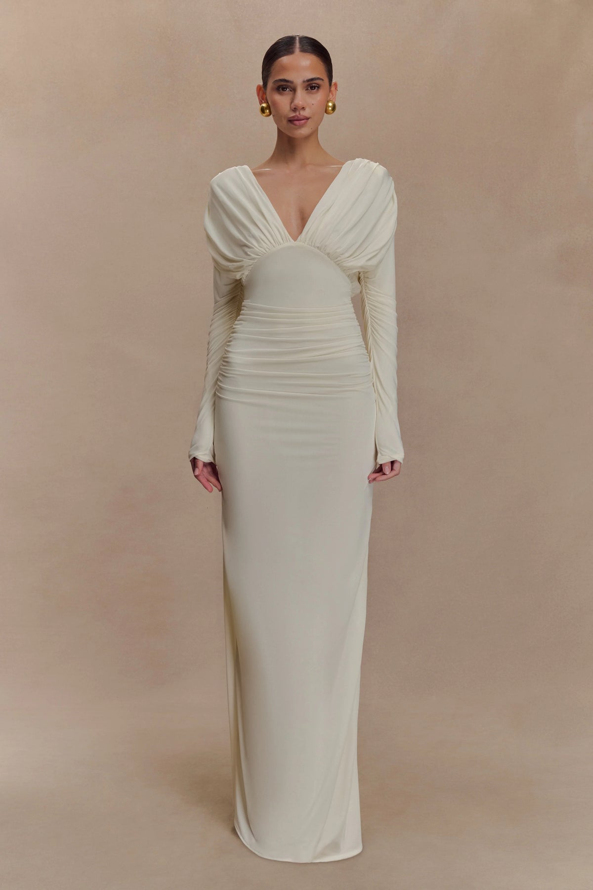 Hayden Long Sleeve Plunge Maxi Dress - Ivory