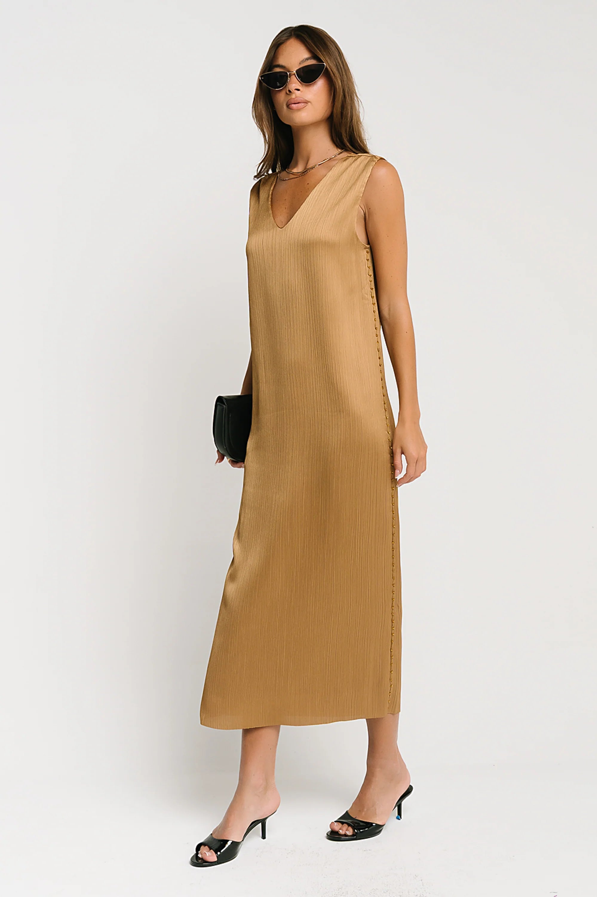 Helena Midi Dress in Gold